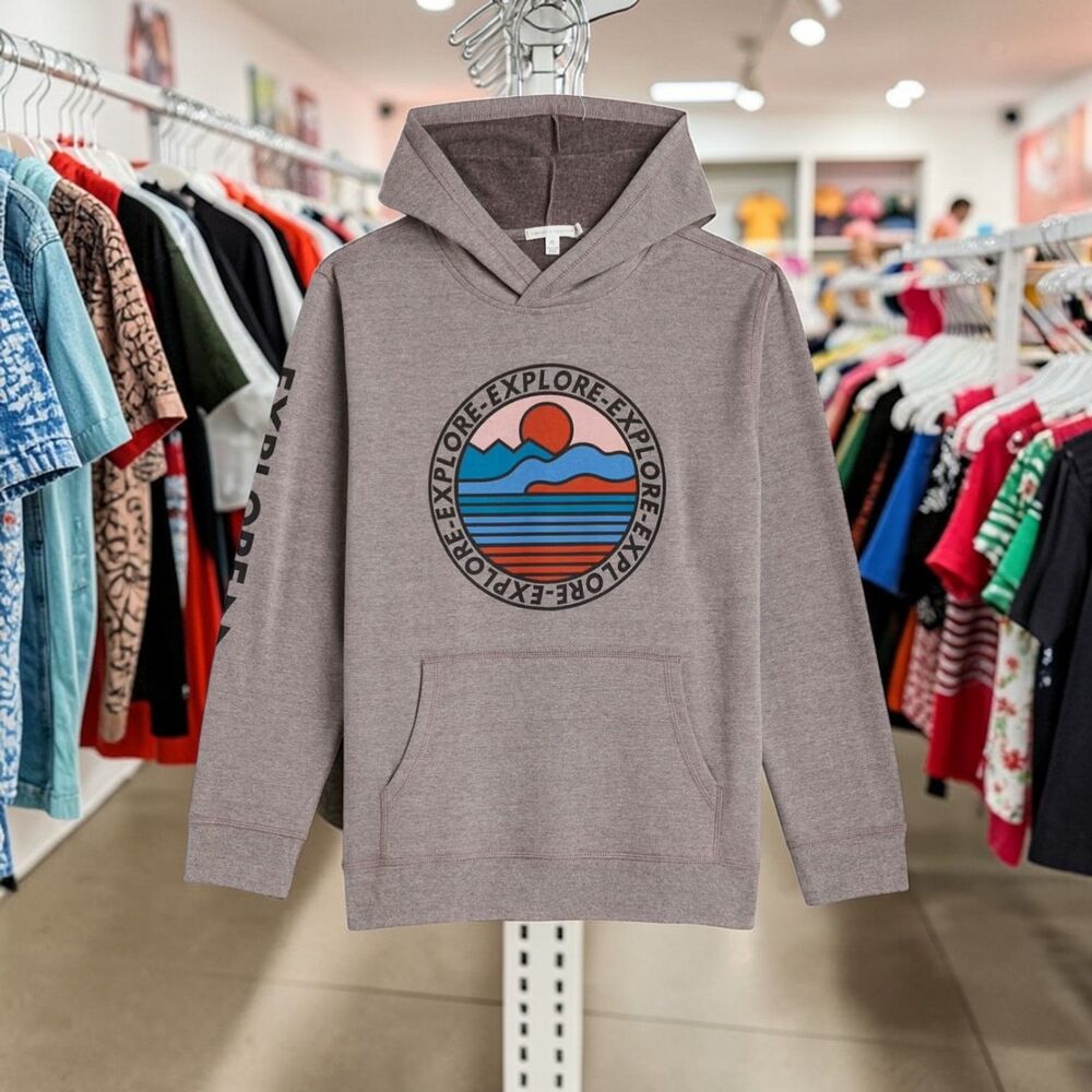 Threads 4 Thought Boys Pullover Hoodie Grey Size 10 Outdoor Graphic Pre-Owned